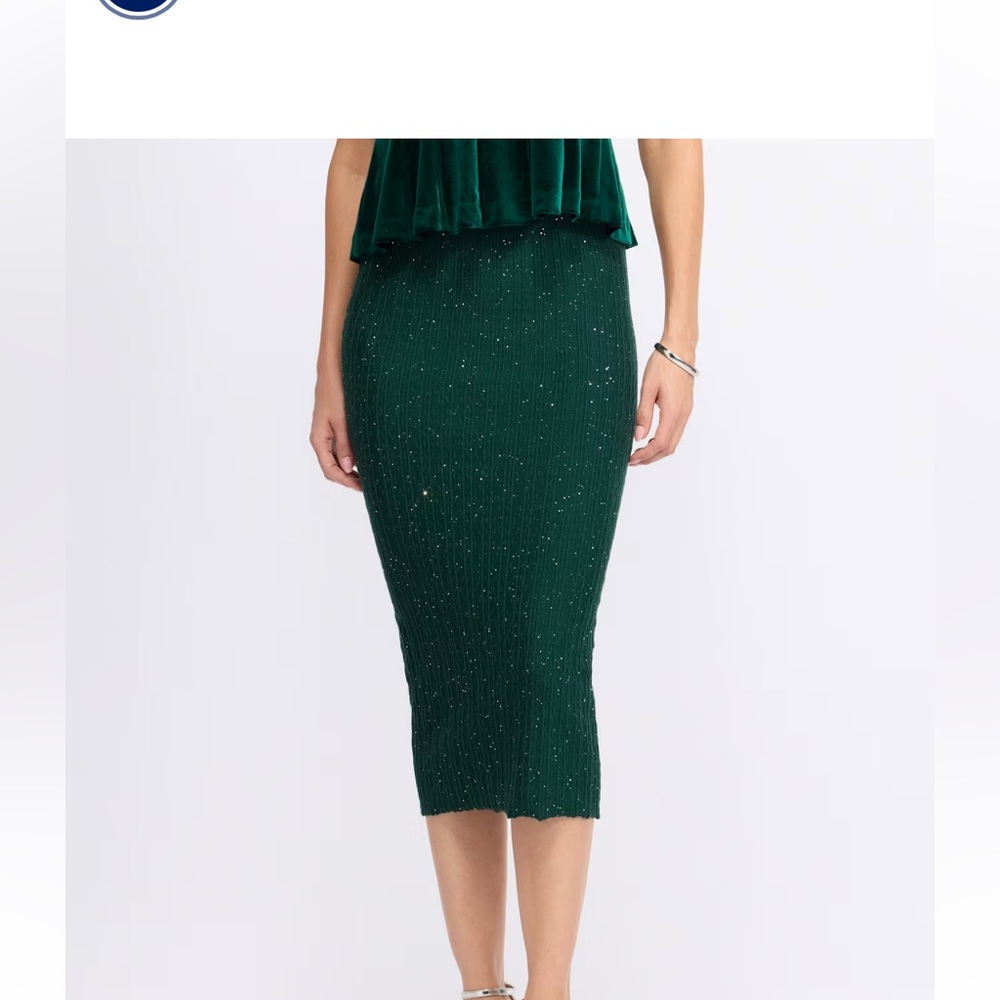 Danielrainn Green Ribbed Sequin Midi Skirt